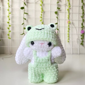 Crochet Bunny , amigurumi Bunny , plush Bunny , strawberry Bunny , Bunny in overalls , Bunny hat