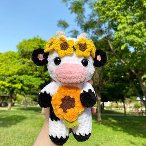 Sunflower cow , Sunflower moo , crochet cow, amigurumi cow , stuffed animals , Sunflower cow plushie, crochet cow plush , valentine’s gift