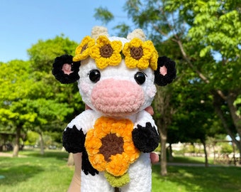 Crochet cow , Sunflower moo , crochet cow, amigurumi cow , stuffed animals , Sunflower cow plushie, crochet cow plush , valentine’s gift