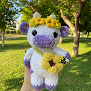 Sunflower cow , Sunflower moo , crochet cow, amigurumi cow , stuffed animals , Sunflower cow plushie, crochet cow plush