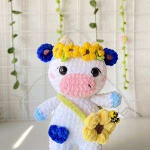 Sunflower cow , Sunflower moo , crochet cow, amigurumi cow , stuffed animals , Sunflower cow plushie, crochet cow plush
