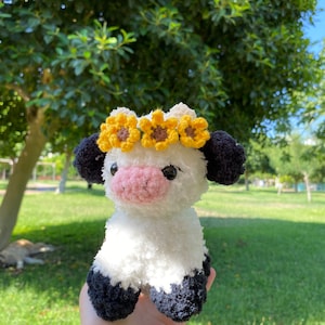 Vaca girasol, vaca girasol, vaca tejida a crochet, vaca amigurumi, animales de peluche, vaca girasol de peluche, vaca tejida a crochet
