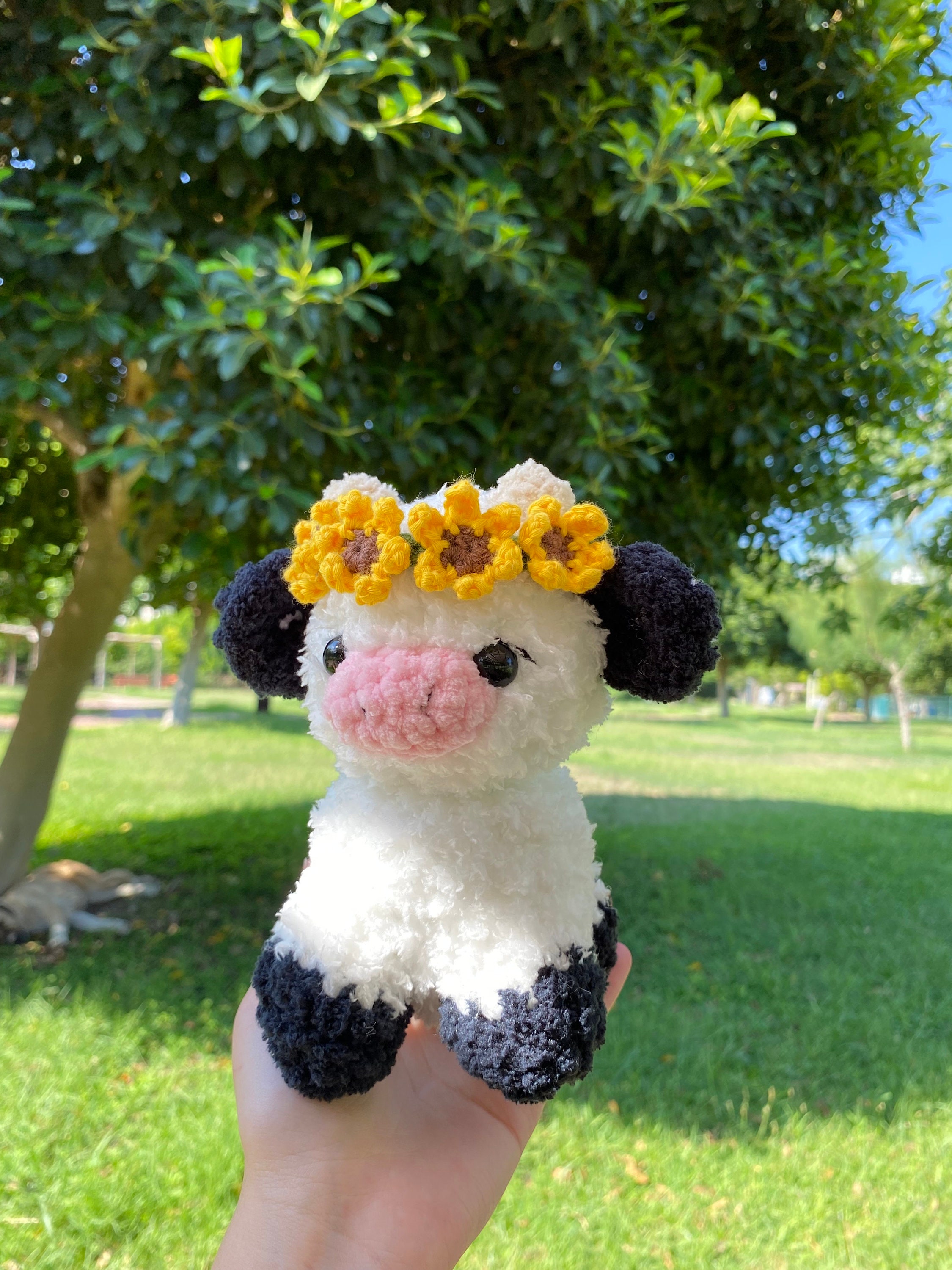 Sonnenblume Kuh, Sonnenblume Moo, gehäkelte Kuh, Amigurumi Kuh, Stofftiere, Sonnenblume Kuh Plüschtier, gehäkelte Kuh Plüsch