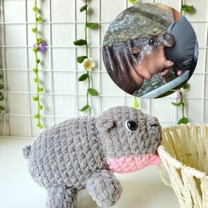 Moo Deng szydełkowy, pluszowy hipopotam dla dzieci Amigurumi, słodki gryząco-hipopotam, pluszowy moo deng, makowy hipopotam dla dzieci