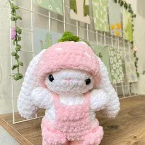 Crochet Bunny , amigurumi Bunny , plush Bunny , strawberry Bunny , Bunny in overalls , Bunny hat , handmade Gifts for mom
