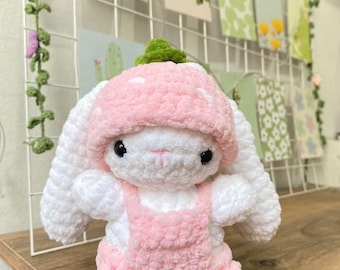Crochet Bunny , amigurumi Bunny , plush Bunny , strawberry Bunny , Bunny in overalls , Bunny hat , handmade Gifts for mom
