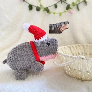 Moo Deng Crochet , Baby Hippo Stuffed Animal Amigurumi , Cute Biting Hippo , plush moo deng , Christmas moo deng , christmas ornaments, gift