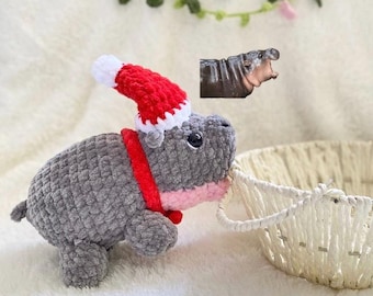 Moo Deng Crochet , Baby Hippo Stuffed Animal Amigurumi , Cute Biting Hippo , plush moo deng , Christmas moo deng , christmas ornaments, gift