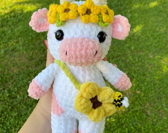 Sunflower cow , Sunflower moo , crochet cow, amigurumi cow , stuffed animals , Sunflower cow plushie, crochet cow plush, handmade gift, gift