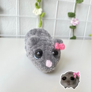 Sad Hamster Amigurumi, Cute Hamster Tiktok meme , Crochet Hamster pink bow handmade keychain hamster