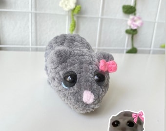 Sad Hamster Amigurumi, Cute Hamster Tiktok meme , Crochet Hamster pink bow handmade keychain hamster