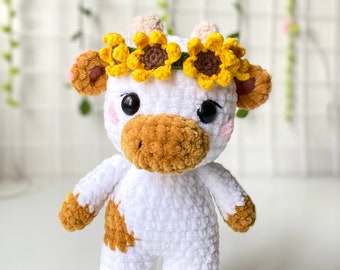 Sonnenblume Kuh, Sonnenblume Moo, gehäkelte Kuh, Amigurumi Kuh, Stofftiere, Sonnenblume Kuh Plüschtier, gehäkelte Kuh Plüsch