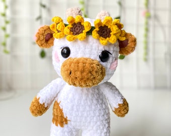 Sunflower cow , Sunflower moo , crochet cow, amigurumi cow , stuffed animals , Sunflower cow plushie, crochet cow plush