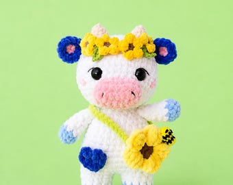 Sunflower cow , Sunflower moo , crochet cow, amigurumi cow , stuffed animals , Sunflower cow plushie, crochet cow plush