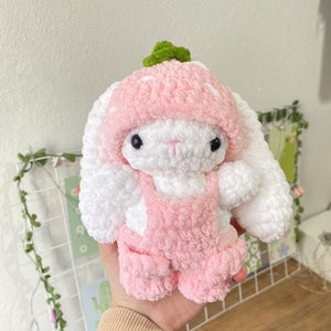 Crochet Bunny , amigurumi Bunny , plush Bunny , strawberry Bunny , Bunny in overalls , Bunny hat