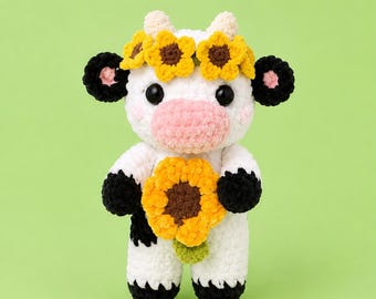 Crochet cow , Sunflower moo , crochet cow, amigurumi cow , stuffed animals , Sunflower cow plushie, crochet cow plush , valentine’s gift