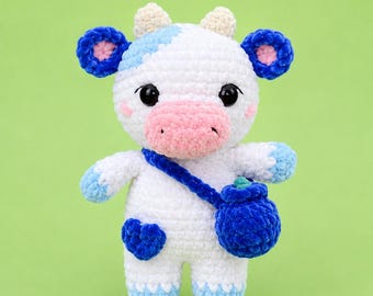 Crochet cow, Blueberry cow plushie, cow plushie, crochet cow plush