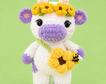 Sunflower cow , Sunflower moo , crochet cow, amigurumi cow , stuffed animals , Sunflower cow plushie, crochet cow plush