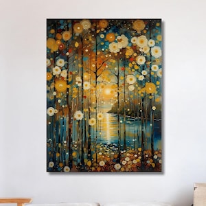 Gustav Klimt Inspired Magical Forest Moon 2 Klimt Prints Nursery Decor Glimt Wall Art Idea Klimt Canvas Housewarming Gift Klimt Reproduction