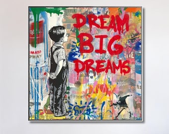 Banksy Child Canvas Wall Art, Street Art Decor, Pop Art Canvas Painting, Graffiti Artwork Canvas,Modern Livingroom Decor, Home Handmade Gift
