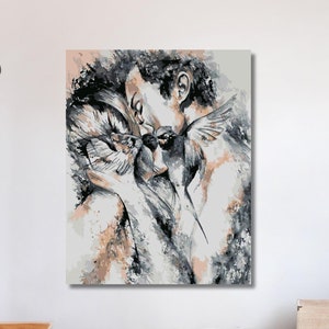 Küssendes Paar Leinwand, Romantische Druck Kunst, Romantisches Paar Poster, Leinwand Wand Dekor, Schlafzimmer Wand Kunst, Wohnzimmer Wand Kunst, Handgemacht