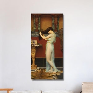 John William Godward  Preparing for the Bath 1900 Canvas Gallery Framed Giclee Wall Art Print, Handmade Gift, Christmas Gift, Halloween Gift