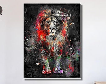 Lion Graffiti Canvas,Abstract Lion Canvas,Graffiti Lion Hanging, Lion Canvas Print, Animal Wall Art,Lion Wall Art, Animal Painting Wall Art