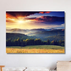 Mountain Trees Tempered Glass Canvas Printing, Natural Vivid Wall Art, Modern Wall Art, Extra Large Wall Art,Christmas Gift Canvas Wall Art