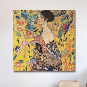 Gustav Klimt Lady With Fan Reproduction, Klimt Reproduction, Classic Wall Art, Symbolism Art Nouveau Painting, Handmade Gift Christmas Gift