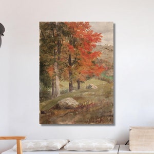 Woods in Autumn (1865) Vintage Nature İllustration By Frederic Edwin Church, Drawing American Artist Paint, Northern Light Art,Handmade Gift