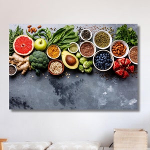 Canvasafdruk gezonde voeding, keuken muurkunst, decor etenskunst, kruiden canvas muur decor, kruiden canvas muur decor, extra grote kunst aan de muur, handgemaakt cadeau, kerstcadeau