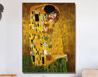 グスタフ・クリムト作「接吻」絵画複製、クリムト壁掛けアート
