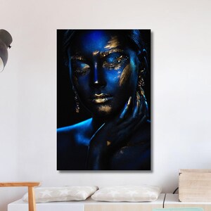 Blue Shining African Woman Wall Art Black Woman Make Up African Woman Canvas Print  African American Decor African Wall Decor Home Decor