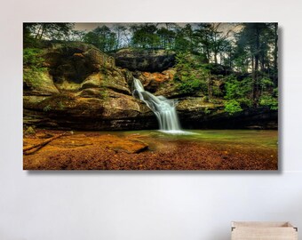 Waterfall Print Forest Canvas Waterfall Canvas Art, Waterfall Wall Decor Large Canvas Art, Canvas Wall Art, Handmade Gift, Large Canvas Art