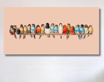 Vintage Bullfinch Bird Canvas A Perch of Birds by Hector Giacomelli Professionally Landscape Bird,Canvas Wall Art,HandmadeGift,Gift For Kids