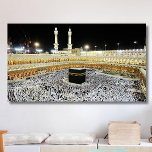 The Kaaba, Al-Kaʿbah, The Cube , Extra Large Wall Art , Ka&#39;bah , Kabah Tempered Glass or Canvas Printing Wall Art, Handmade, Modern Wall Art