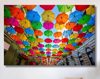 Colorful Umbrellas Canvas Decor, Umbrellas Poster, Glass Wall Art , Canvas Wall Art , Modern Art, Christmas Gift , Room Decor, Handmade Gift