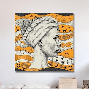 African Face Canvas Ethnic Wall Decor African Wall Art, African Woman Art Colorful African Home Decor, Huge Canvas Art,Room Decor, Handmade