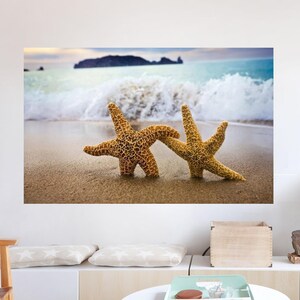 Starfish Landscape Art, Fun Abstract Landscape, Sea and Starfish Canvas Wall Art, Landscape Photo to Painting, Starfish Landscape Paint Gift
