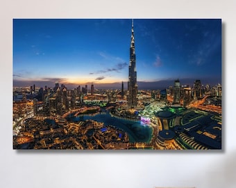 Dubai Wall Art Dubai Night City Wall Art, Dubai Art Print Cityscape Wall Decor Dubai Poster, Canvas Wall Art, HandmadeGift, Gift For Kids