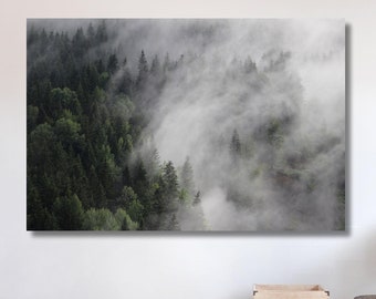 Fog Wall Art Foggy Forest Forest Wall Art, Fog Wall Decor Foggy Mountains Art Fog Poster, Famous Handmade Gift, Gift For Him, Ready to Hang