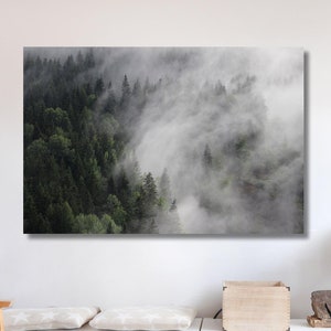 Nebel-Wand-Kunst nebligen Wald Wald Wand-Kunst, Nebel-Wand-Dekor nebligen Berge Kunst Nebel Poster, berühmtes handgemachtes Geschenk, Geschenk für ihn, fertig zum Aufhängen
