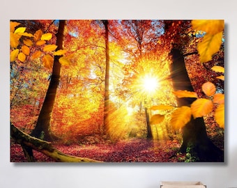 Autumn Forest Autumn Wall Art Forest Canvas,Trees Canvas Print Autumn Decor Landscape Canvas Home Decor,Huge Canvas Art, Handmade Room Decor