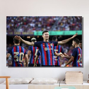 Robert Lewandowski Barcelona Football Painting, Lewandowski Poster, Lewandowski Print Art,Barcelona Lewandowski Canvas Wall Art,Gift For Him