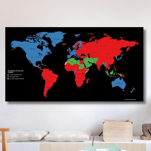 Imagen gráfica grande, arte de pared en negro, impresión dorada, foto sin marco, mapa del mundo, arte de pared para sala de estar, decoración de oficina, regalo para él, arte de pared en lienzo