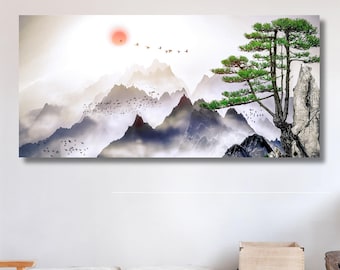 Japanese Canvas Mountain Print Art Japan Print, Mountain Canvas Art Japan Home Decor Asian Wall Decor, Huge Canvas Art,Room Decor, Handmade