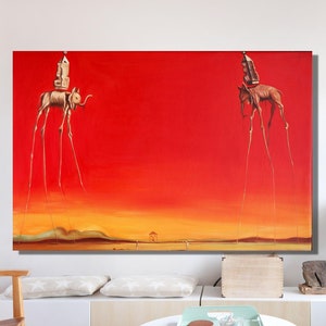 Elephants by Dali, Salvador Dali Canvas Print, Dali Canvas Wall Art,, Abstract Expressionism Art, Reproduction Art Gift Salvador Dali Paints