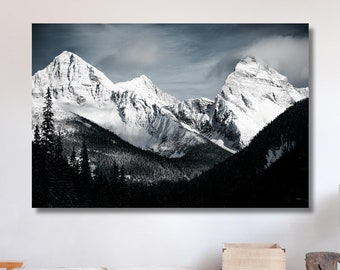 Arte en blanco y negro de montaña, arte de pared de montaña, paisaje de montaña, impresión de montaña, lienzo de montaña, regalo hecho a mano, impresión de montaña