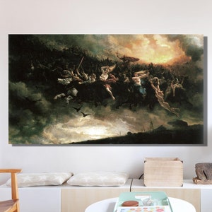 Cartaz de tela de mitologia nórdica, tela 3D, arte de parede emoldurada, a caça selvagem de Odin, decoração de tela de reprodução, presente feito à mão, tapeçaria de parede personalizada