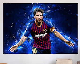 リオネル・メッシのカラフルなアートポスター、バルセロナのサッカー
